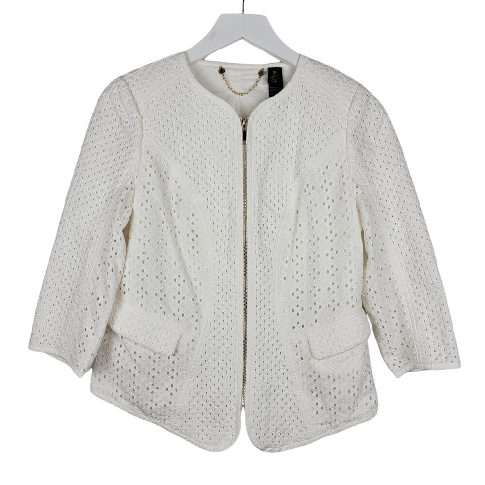 White House Black Market White Eyelet Zip Front Linen Blazer - Size 00